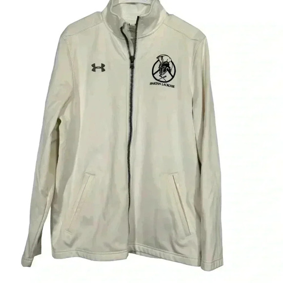 Under Armour White Full Zip Jacket Embroidered Spartan Lacrosse Zip Pockets - Picture 1 of 10